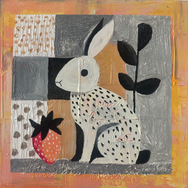 Kunstvoller Hase mit Erdbeere